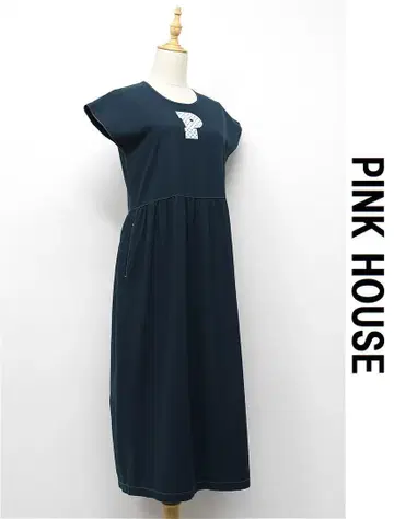 T293/PINK HOUSE 롱 티셔츠 원피스 드레스 네이비 나염
