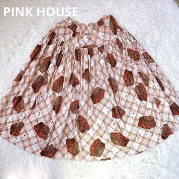 PINK HOUSE 체리 바스켓 케트 올 패턴 스커트 밴딩 플레어