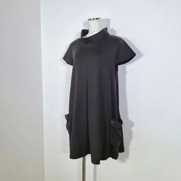 RENAISSANCE 하이넥 턱 원피스 반팔 다크 브라운 M