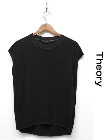 T277/새상품급 띠어리 니트 티셔츠 프렌치 슬리브 블랙 염색 S