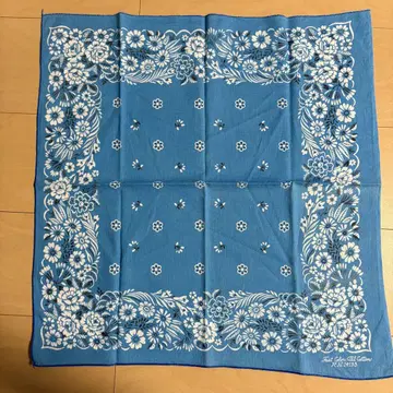 60s 빈티지 반다나 터콰이즈 레어 컬러 필기체 USA제