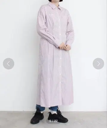 I am I in fact 스트라이프 긴팔 셔츠 원피스