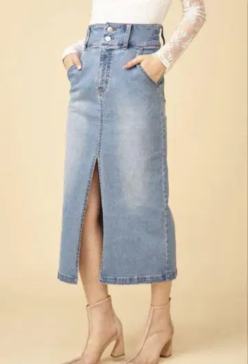로얄 파티 데님 롱 타이트 스커트