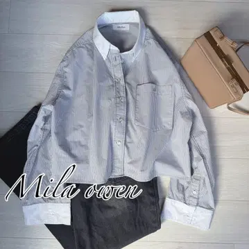 Mila owen 버튼 다운 와이드 슬리브 짧은 셔츠