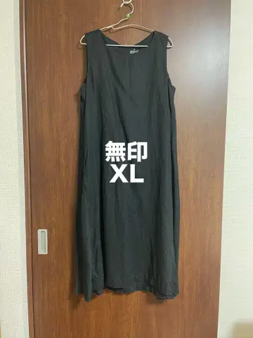 MUJI 린넨 슬리브리스 원피스 XL 블랙 크루넥 심플 린넨