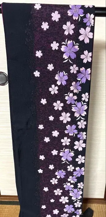 블랙 핑크 벚꽃 패턴 후쿠로 오비