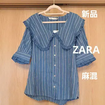 새상품 자라 마 혼방 린넨 블라우스 빅 칼라