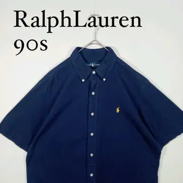 Ralph Lauren 90s 네이비 반팔 버튼 다운 셔츠 L