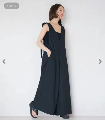 다나카 아키코 숄더 리본 2way 올인원 블랙 네이비 V넥