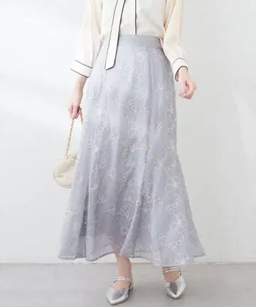 오간자 자수 컬러 스커트
