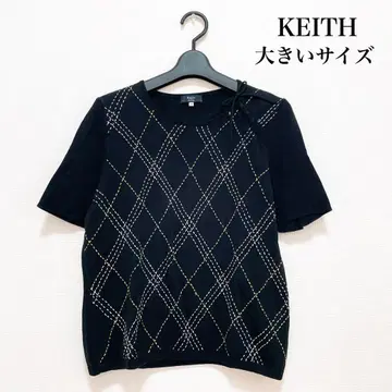 KEITH 키이스 자수 코튼 니트 풀오버 블랙 반팔 빅 사이즈 봄/여름