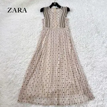 ZARA 도트 튤 슬리브리스 원피스 S 사이즈 베이지 계열