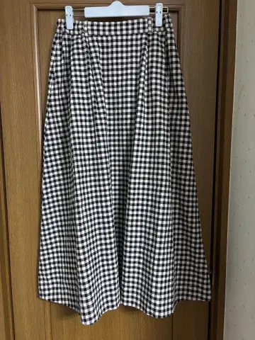 선밸리 린넨 혼방 플레어 롱 스커트 체크 무늬 M