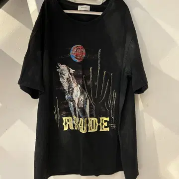 RHUDE 블랙 티셔츠 늑대 디자인