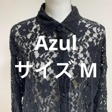 Azul by Mouss 블랙 레이스 꽃무늬 긴팔 셔츠 상의 블라우스