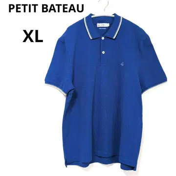 PETIT BATEAU 피케 셔츠 남성용 XL 블루 돛자루 자수 프랑스제