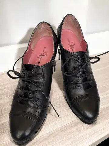 긴자 카네마츠 부티 블랙 사이드 지퍼 24cm 핑크 인솔