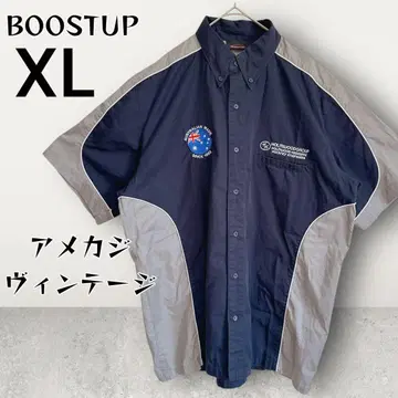 아메카지 빈티지 반팔 셔츠 XL 네이비/그레이 해외 구제 의류 빅 사이즈