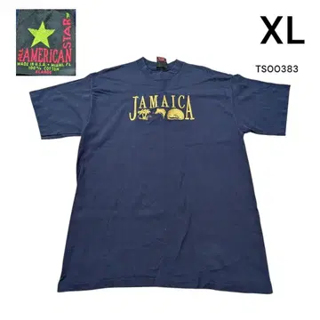 USA제 자메이카 자수 반팔 티셔츠 XL 네이비 수베니어
