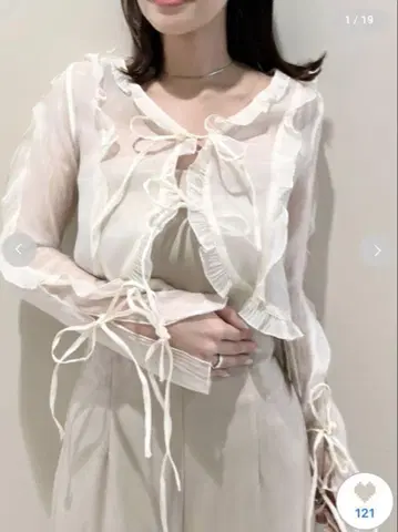 SNIDEL 프론트 리본 시어 블라우스