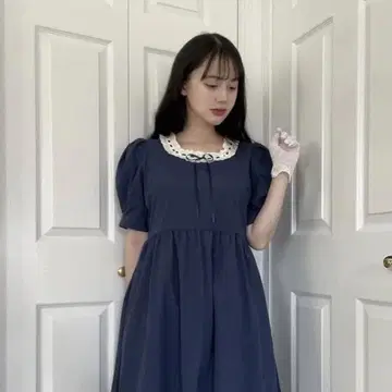 시마무라 마이헤 프릴 리본 원피스 네이비 4L 빅 사이즈