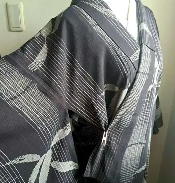 앤티크 여름 명주 대나무 무늬 기모노 블랙