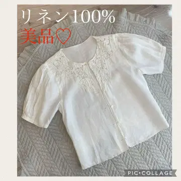 린넨 100% 레이스, 꽃 자수, 스캘럽 블라우스
