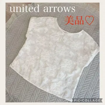 united arrows 꽃 자수 블라우스 레이스 프렌치 슬리브