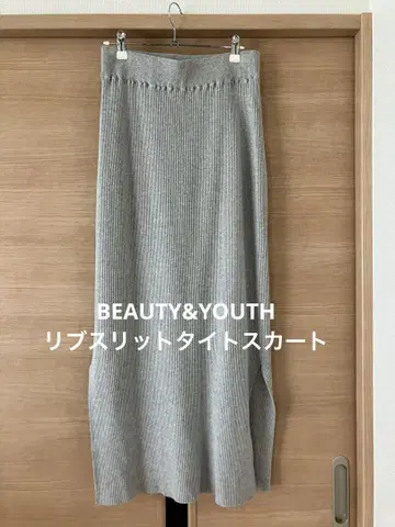 미사용 새상품 BEAUTY&YOUTH 코튼 리브 슬릿 타이트 스커트