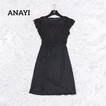 ANAYI 프릴 랩 원피스 무릎 아래 원피스 비대칭 블랙