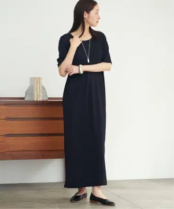Rib 하프 슬리브 원피스 네이비 38 사이즈