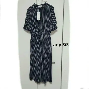 에니시스(any SiS) 네이비 스트라이프 셔츠 원피스 M