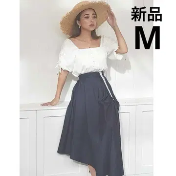 새상품 eimy istoire 로고 리본 데님 비대칭 스커트