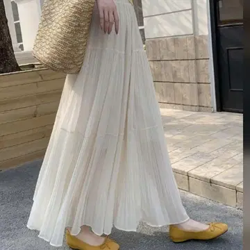 3단 플리츠 스커트 롱 스커트