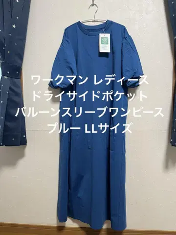 워크맨 여성용 드라이 사이드 포켓 벌룬 슬리브 원피스 블루