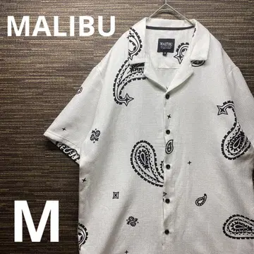 MALIBU 반다나 무늬 반팔 셔츠 화이트 페이즐리