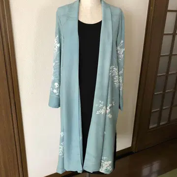 스카이블루 꽃무늬 롱 가디건  가리개 기모노 리메이크