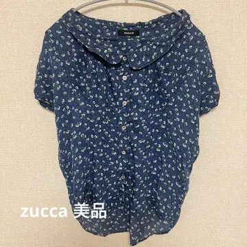 zucca 네이비 꽃무늬 반팔 셔츠