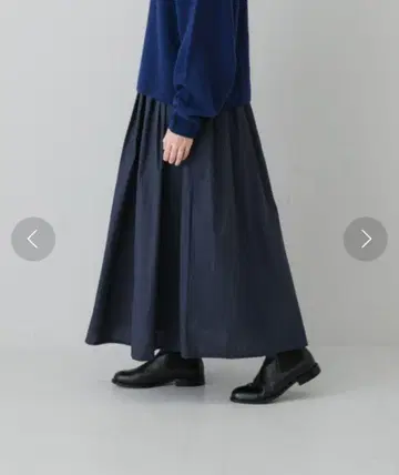 카구레 포플린 턱 개더 스커트 네이비