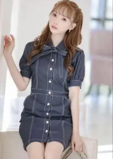미셸 마카롱 데님 미니 원피스