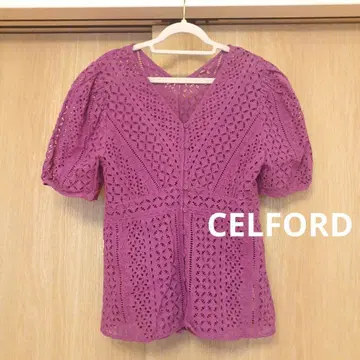 CELFORD 자수 블라우스 컷워크 레이스 보라색