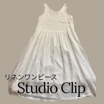 studio clip 린넨 슬리브리스 원피스 화이트