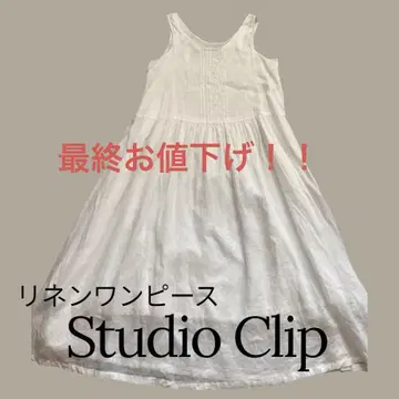 studio clip 린넨 슬리브리스 원피스 화이트