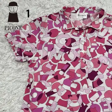 picone 피코네 클럽 패턴 로고 폴로 셔츠 핑크 티셔츠