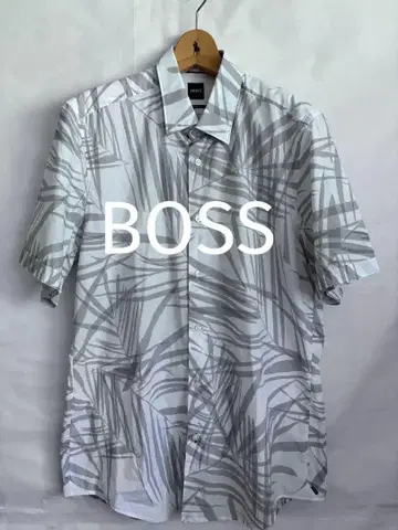 BOSS 반팔 셔츠 레귤러 핏 잎 패턴 모노톤 알로하 셔츠 새상품급