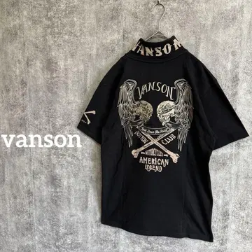[반슨]vanson 자수 피케 셔츠 반팔 해골 스컬 블랙 L