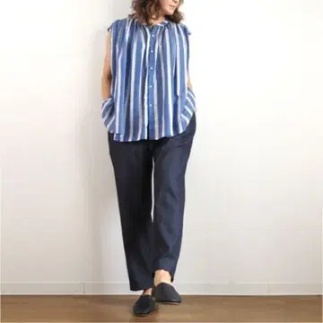 MANON 마농 프렌치 슬리브 스트라이프 셔츠 부드러운 블라우스