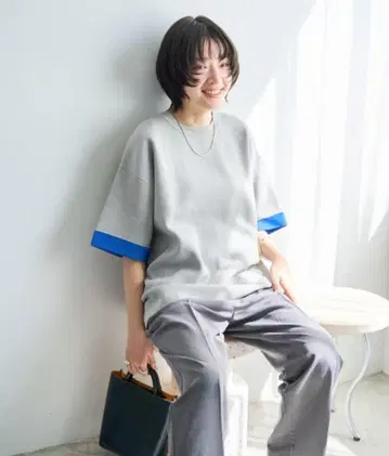 프릭스스토어 접촉 냉감 니트 뒷면 배색 반팔 풀오버
