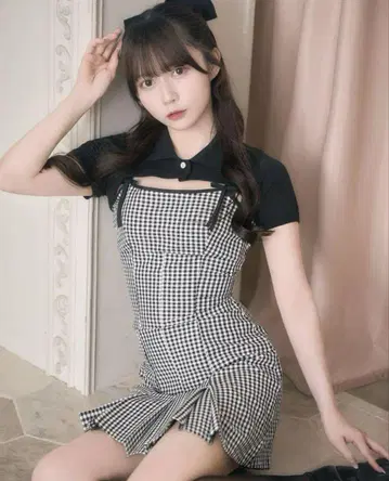 michell 마카롱 숏 볼레로 앙상블 깅엄 원피스
