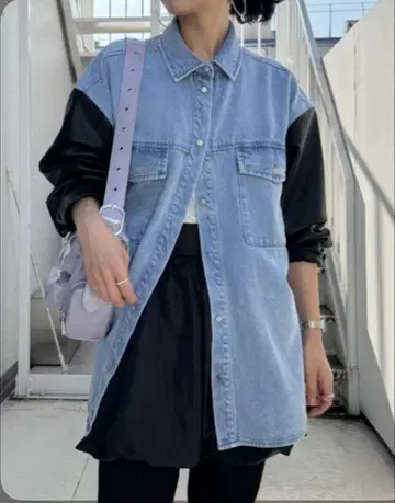 데님 블루/블랙 긴팔 셔츠 자켓